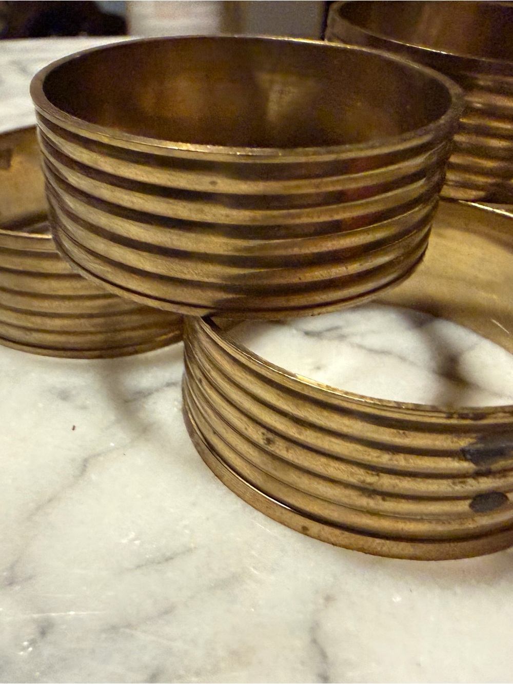 Brass Ribbed Napkin Rings - Gold Set - Picture 7 of 10